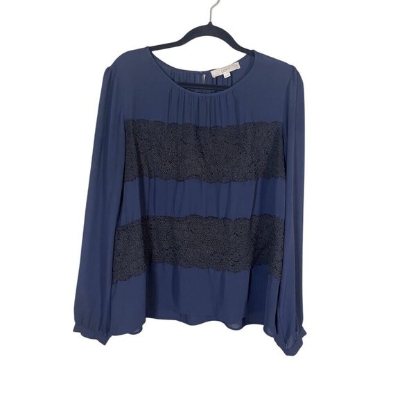 Loft Floral Lace Top Blue XL Boho Western Hippie Flowy Romantic Whimsical Sheer - Picture 1 of 10